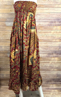 Urban Nomad Womens Maroon & Gold Strapless Bandeau Boho Maxi Dress S/M